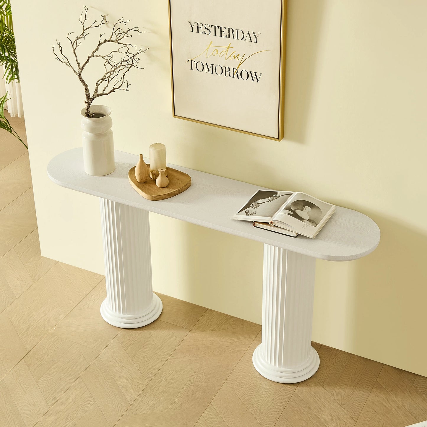 62.99" Modern Console Table – Roman Legs, Wood Veneer, MDF Entryway