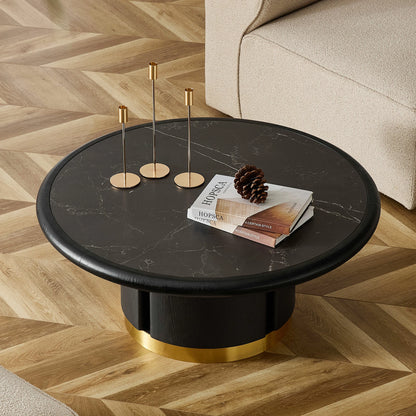 35.43" Round Coffee Table – Sintered Stone Top, Steel Base