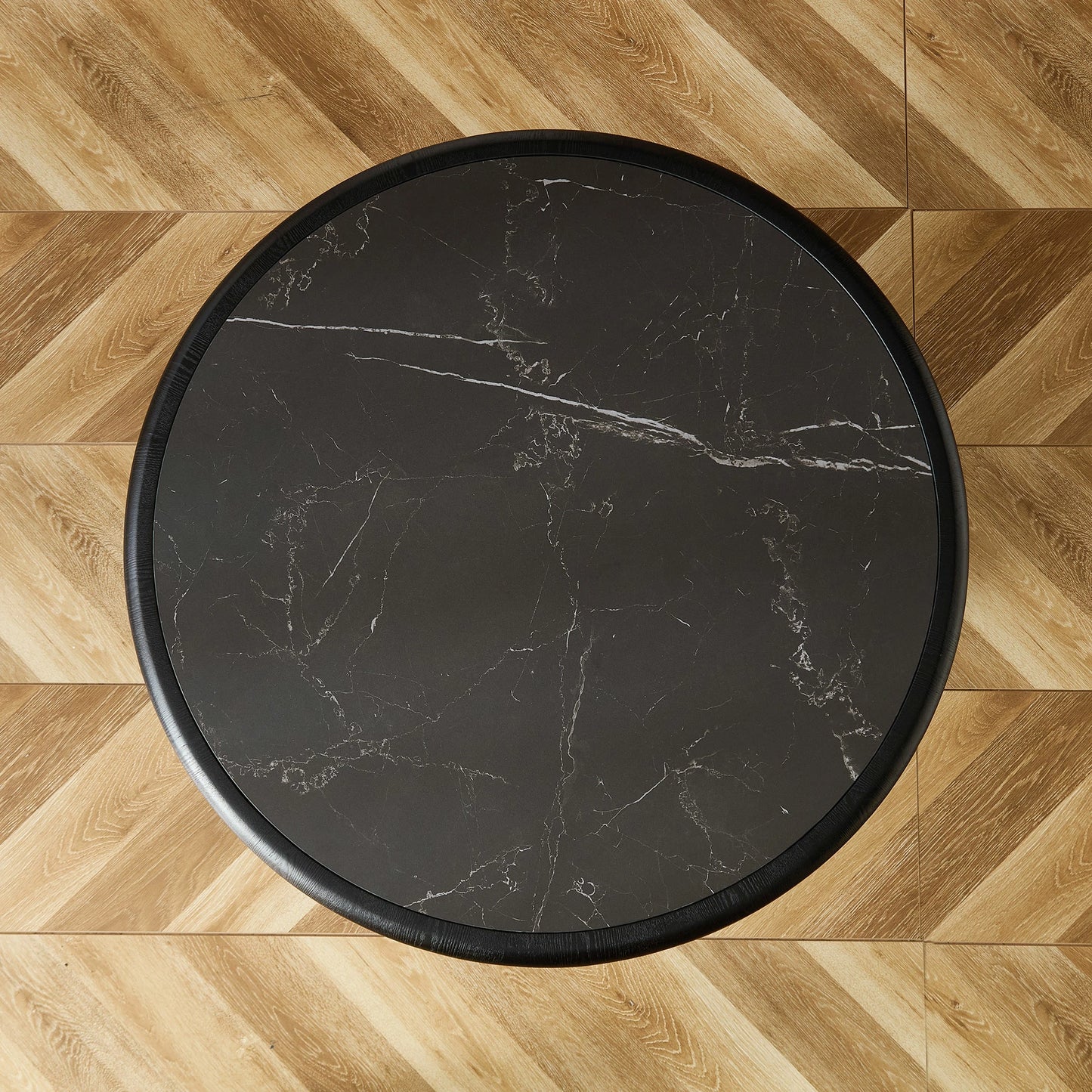 35.43" Round Coffee Table – Sintered Stone Top, Steel Base