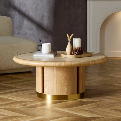 35.43" Round Coffee Table – Sintered Stone Top, Steel Base