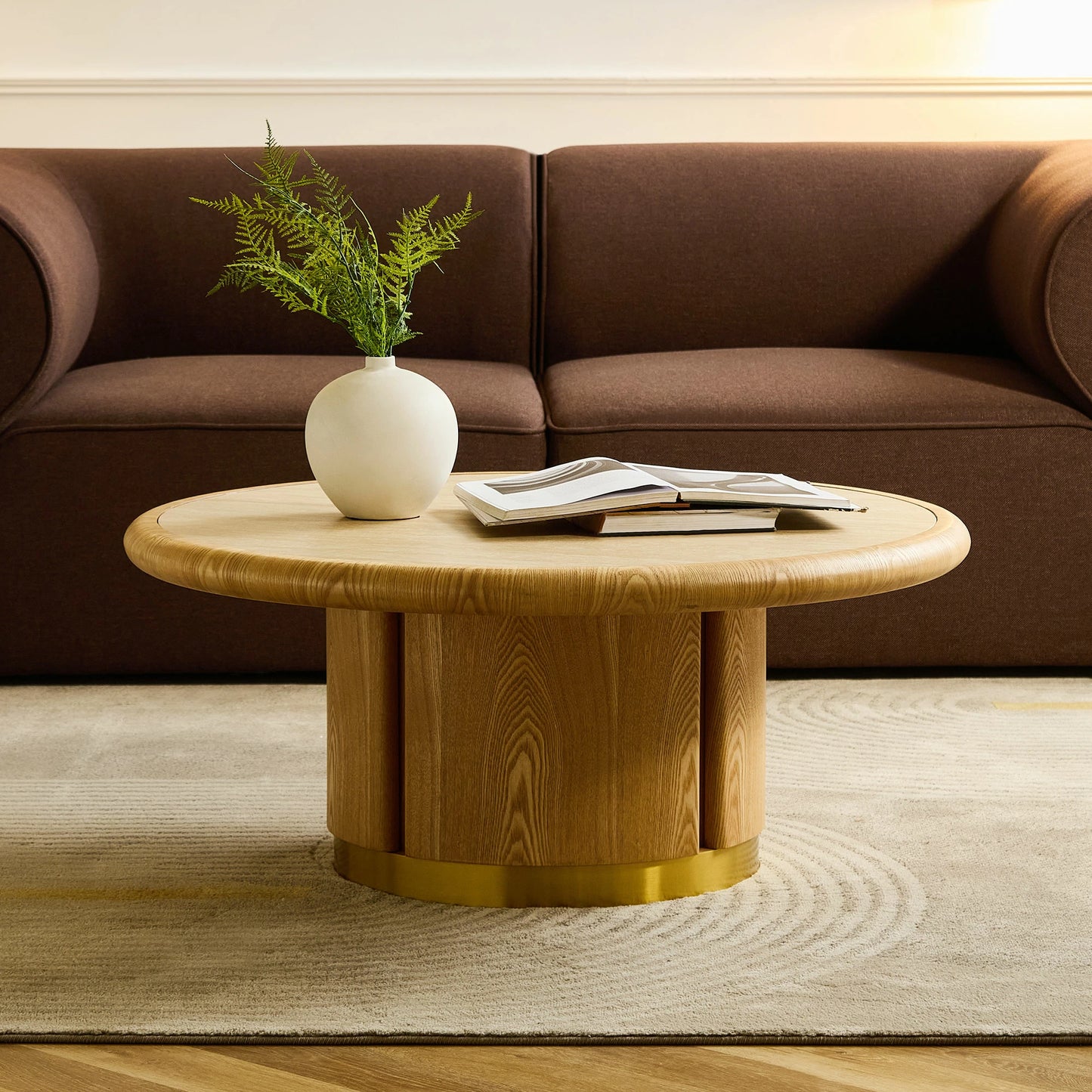 35.43" Round Coffee Table – Sintered Stone Top, Steel Base