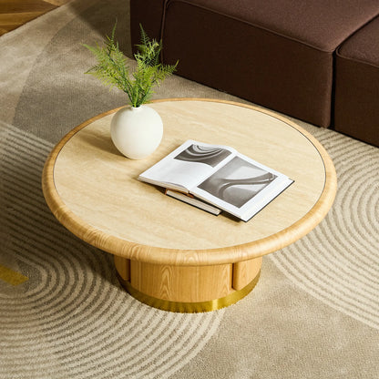 35.43" Round Coffee Table – Sintered Stone Top, Steel Base