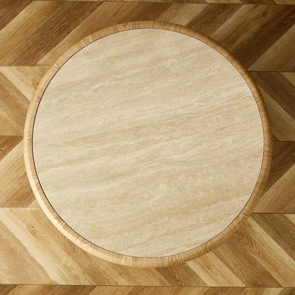 35.43" Round Coffee Table – Sintered Stone Top, Steel Base