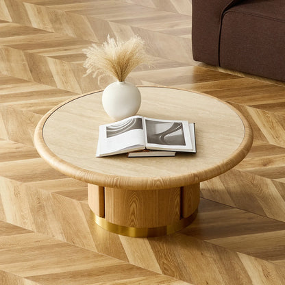 35.43" Round Coffee Table – Sintered Stone Top, Steel Base