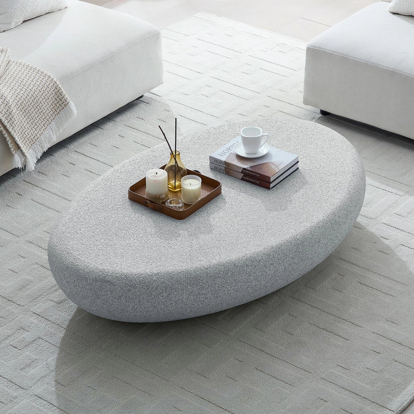 Pebble Coffee Table: 55" Vintage Elliptical Fiberglass Sofa Table