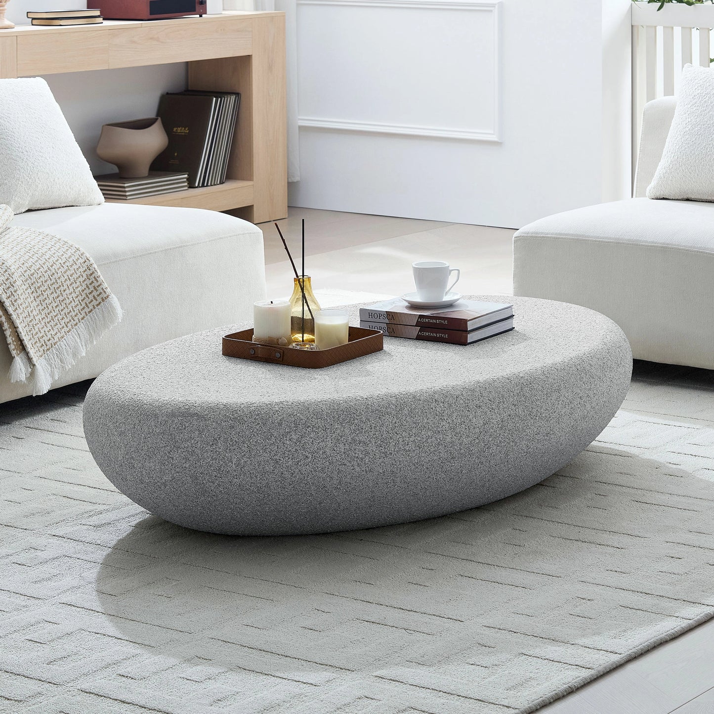 Pebble Coffee Table: 55" Vintage Elliptical Fiberglass Sofa Table