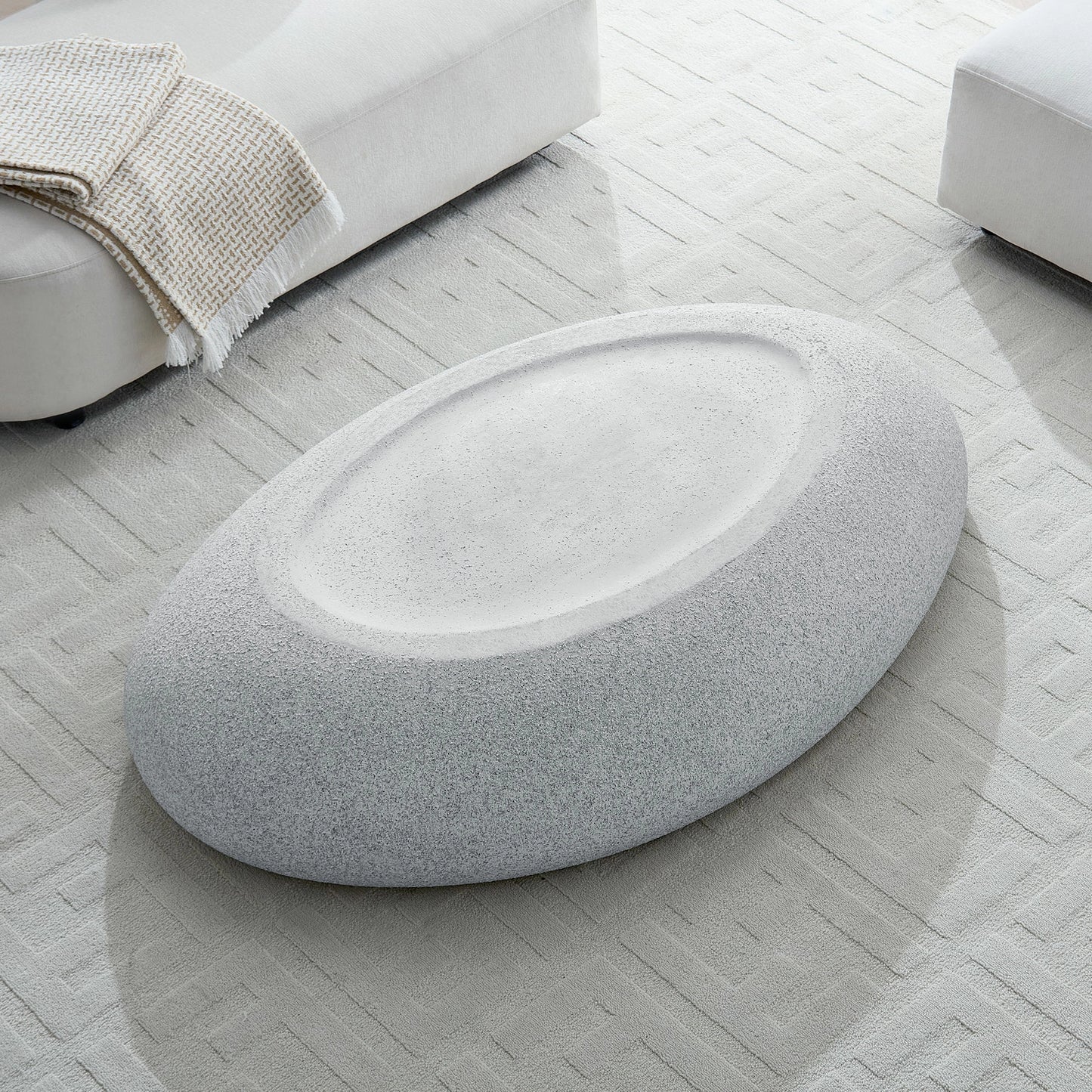 Pebble Coffee Table: 55" Vintage Elliptical Fiberglass Sofa Table