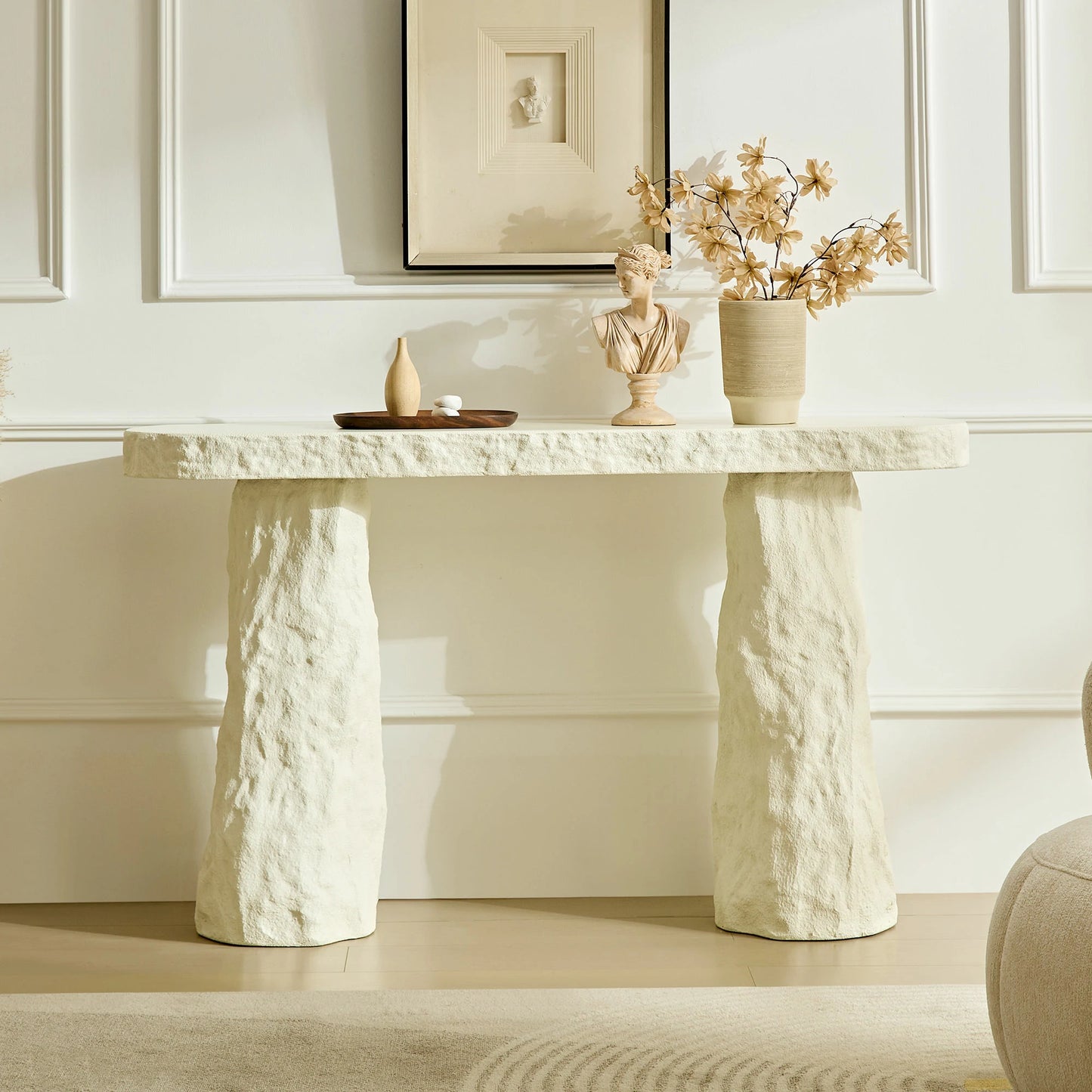 53.94" Imitation Stone Console Table – Fiberglass, Irregular Legs