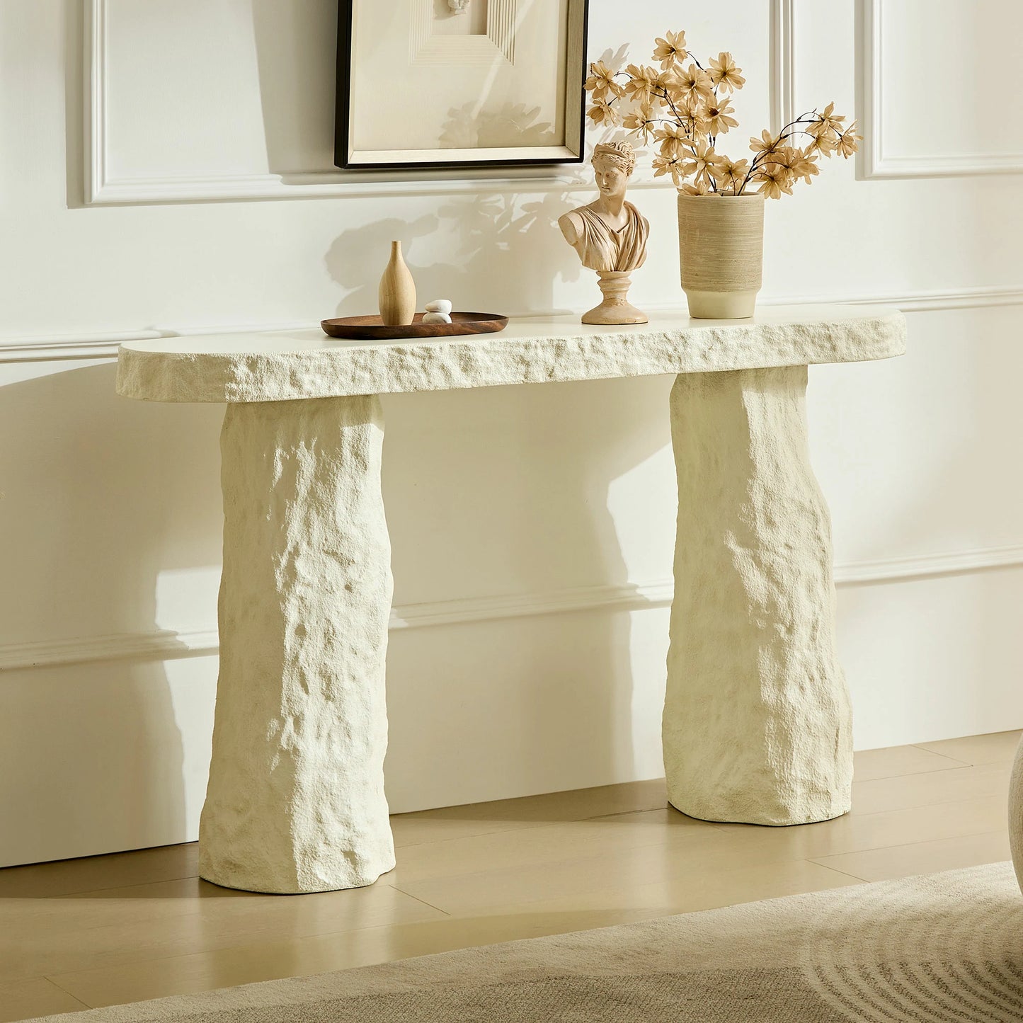 53.94" Imitation Stone Console Table – Fiberglass, Irregular Legs