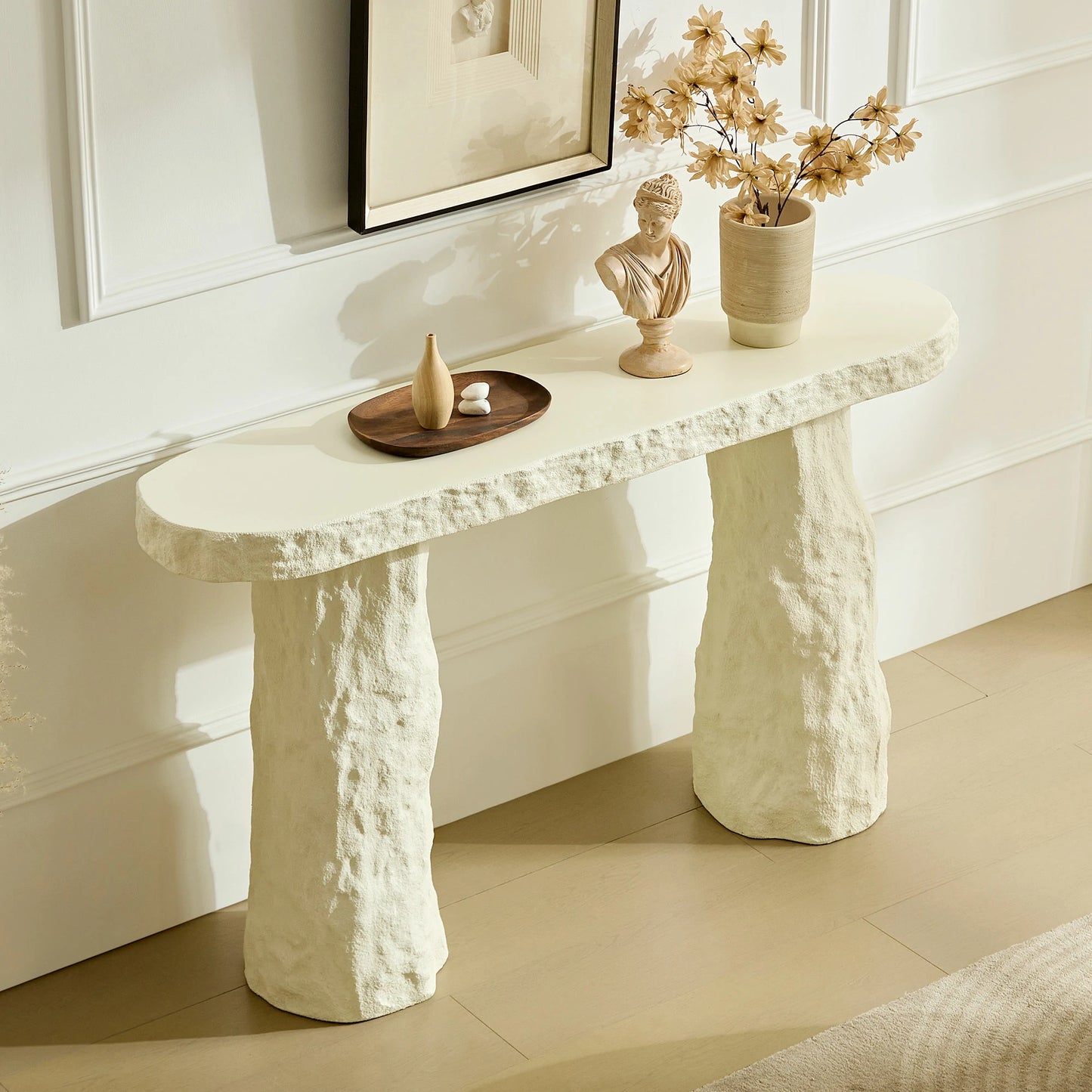 53.94" Imitation Stone Console Table – Fiberglass, Irregular Legs