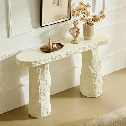 53.94" Imitation Stone Console Table – Fiberglass, Irregular Legs