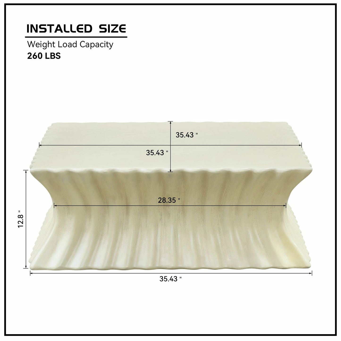 35.43" Square Fiberglass Coffee Table – No Assembly, Beige