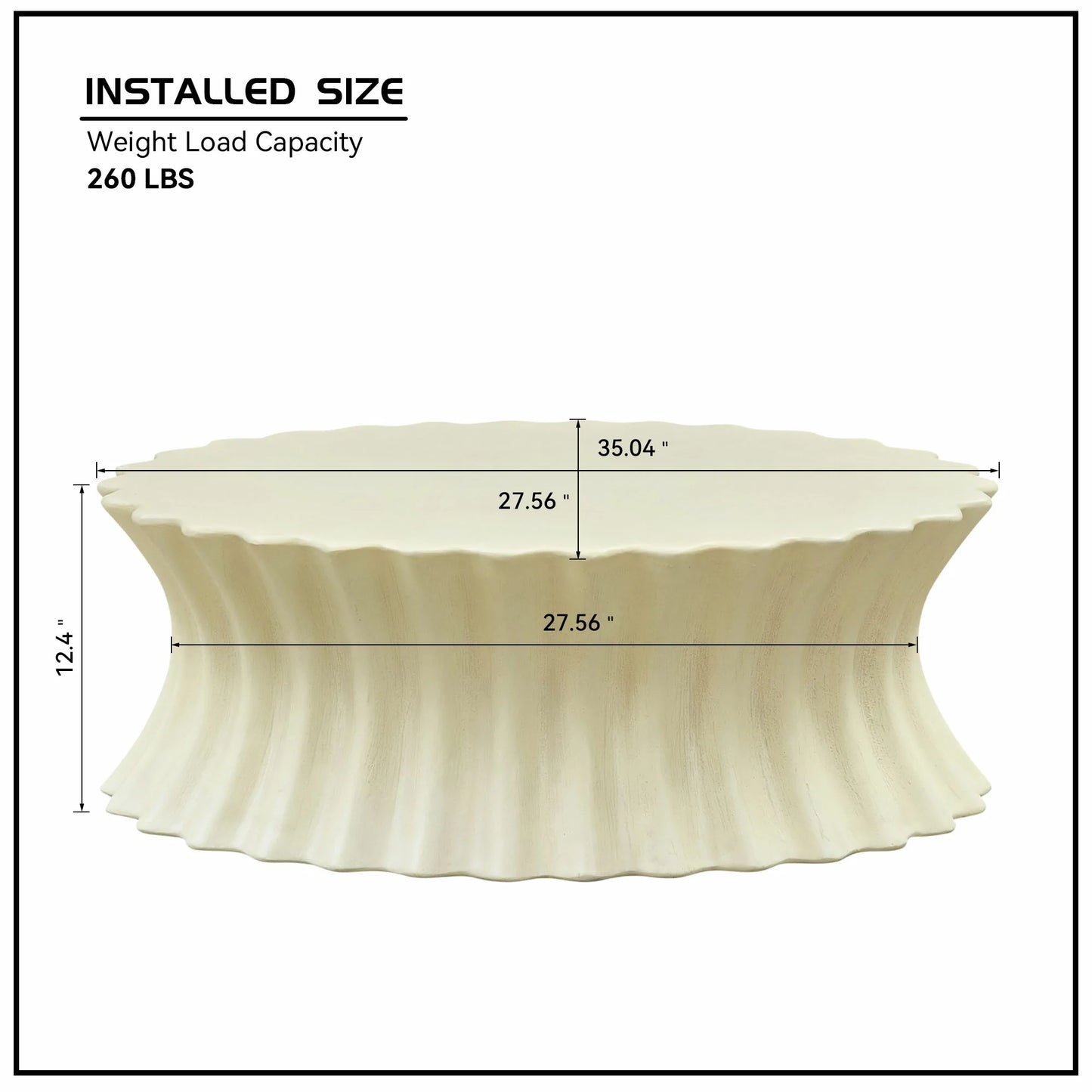 35.04" Oval Fiberglass Coffee Table – No Assembly, Vintage Beige