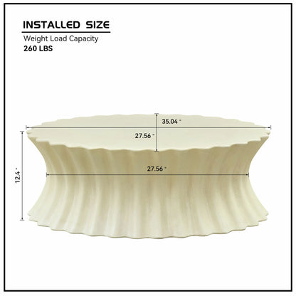 35.04" Oval Fiberglass Coffee Table – No Assembly, Vintage Beige