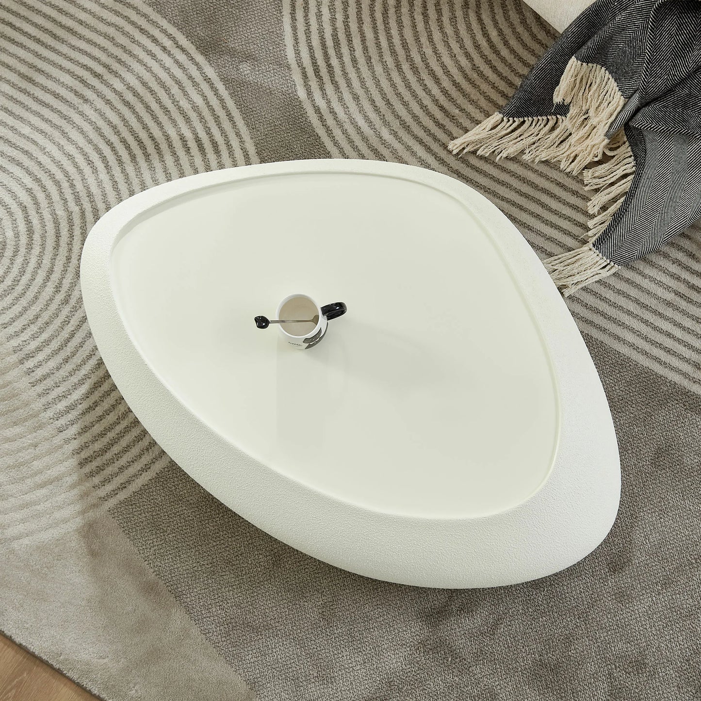 Fiberglass Oval Coffee Table - Matte Rock Finish, No Assembly