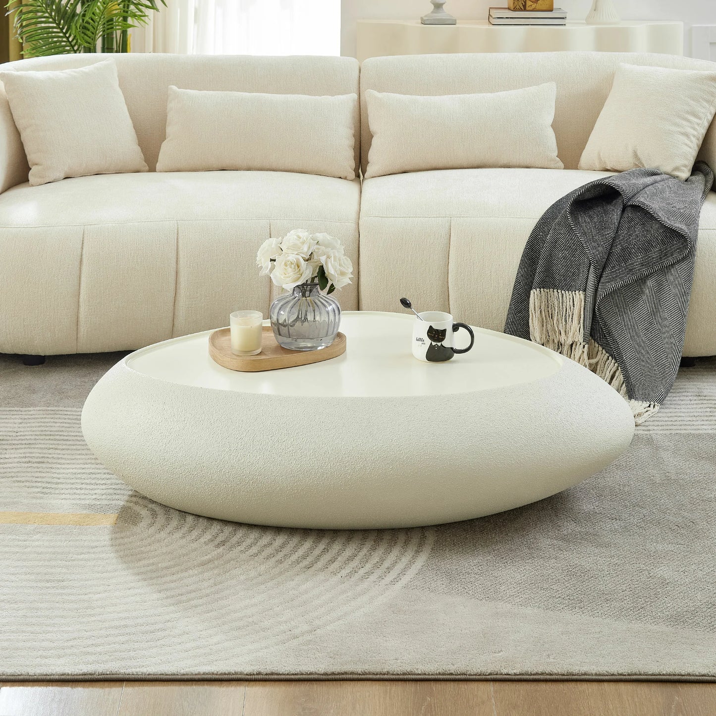 Fiberglass Oval Coffee Table - Matte Rock Finish, No Assembly