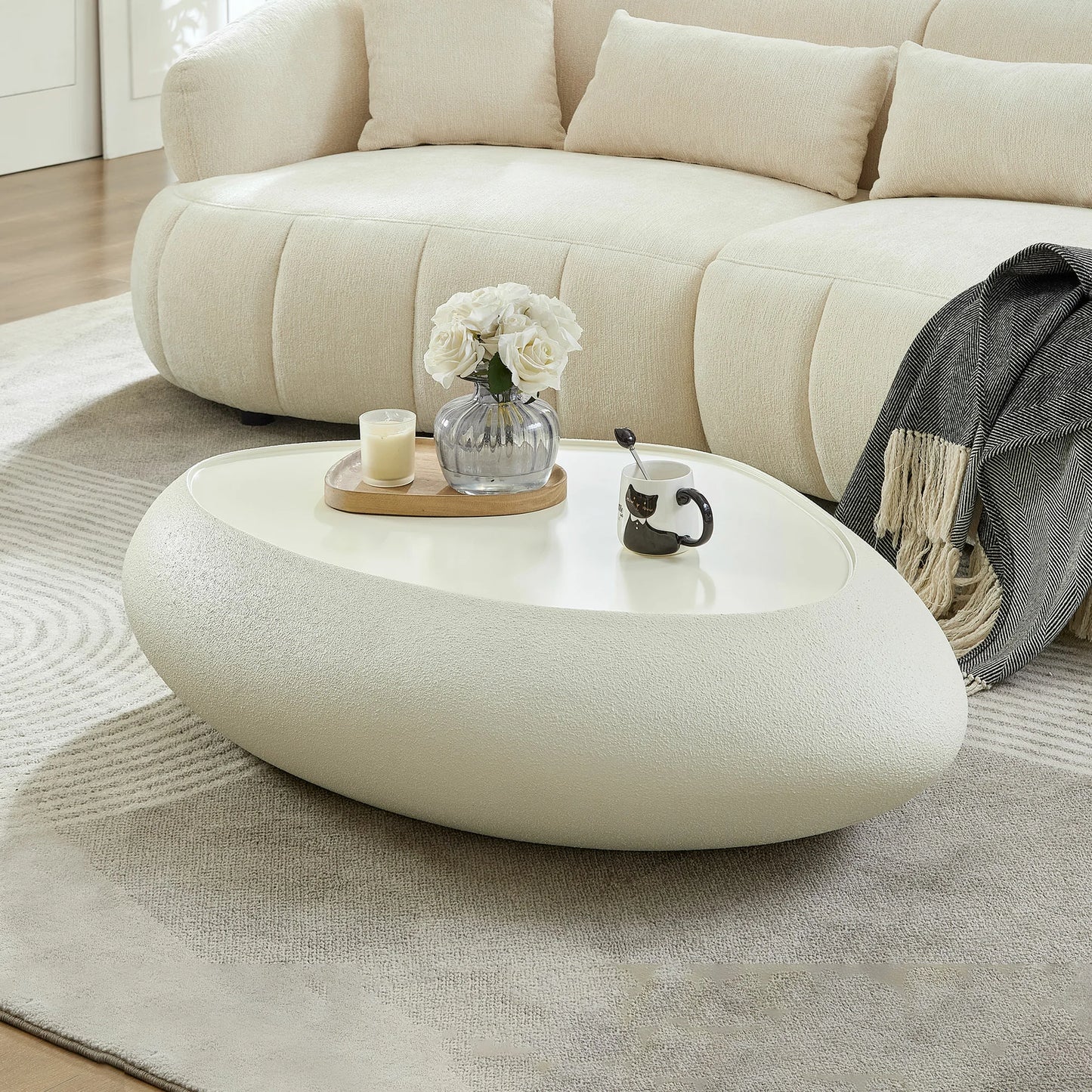 Fiberglass Oval Coffee Table - Matte Rock Finish, No Assembly
