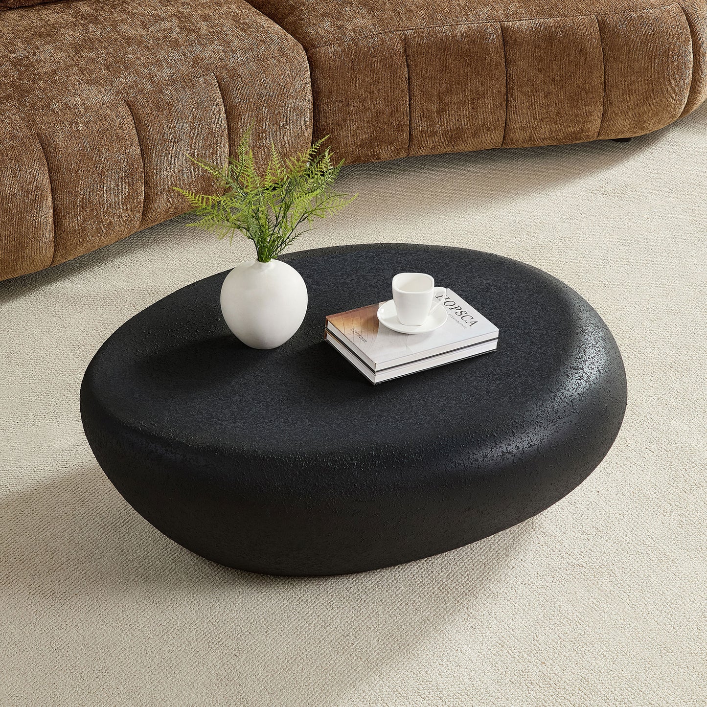 Elliptical Rocks Coffee Table – Stylish Matte Fiberglass Table with Vintage Charm