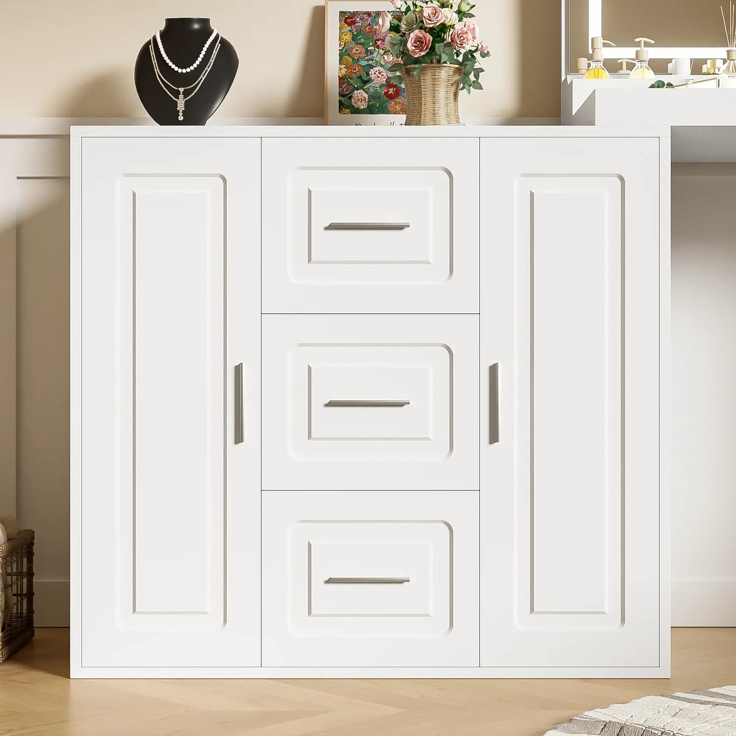 59" Lighted Mirror Vanity Desk with Drawers & Cabinets - White