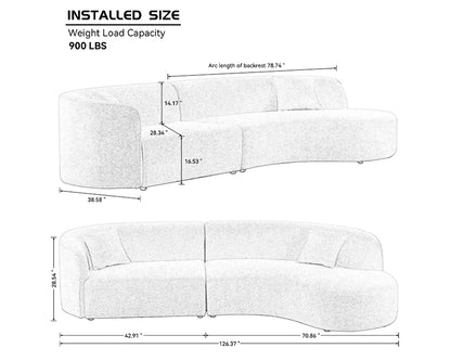 Luxury Modern Upholstery Curved Sofa with Chaise 2-Piece Left/Right-Hand Facing Sectional, Boucle Couch in White