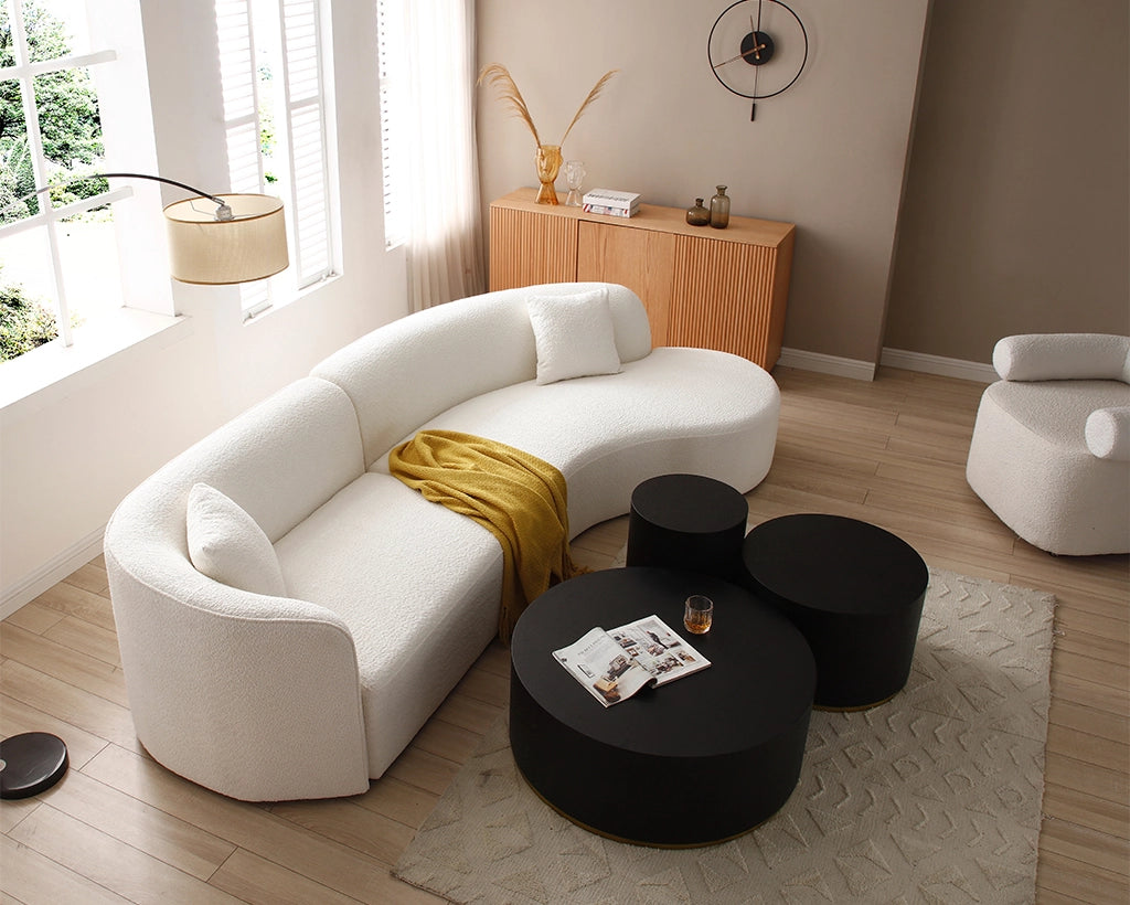 Luxury Modern Upholstery Curved Sofa with Chaise 2-Piece Left/Right-Hand Facing Sectional, Boucle Couch in White
