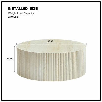 Faux Travertine Round Coffee Table with Eye-Catching Relief Design