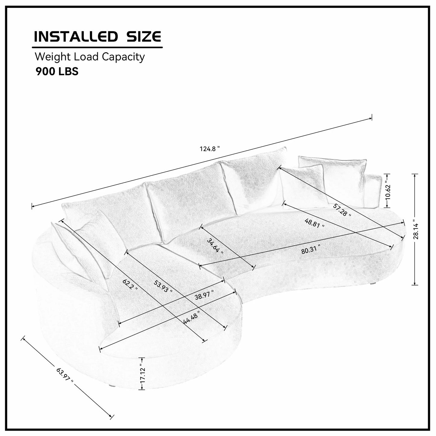 Oversized Curved Sectional Sofa with Left & Right Facing Chaise - Green
