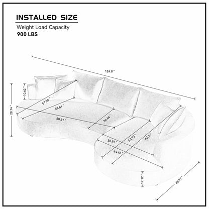 Oversized Plush Curved Sectional Sofa with Chaise, Yellow