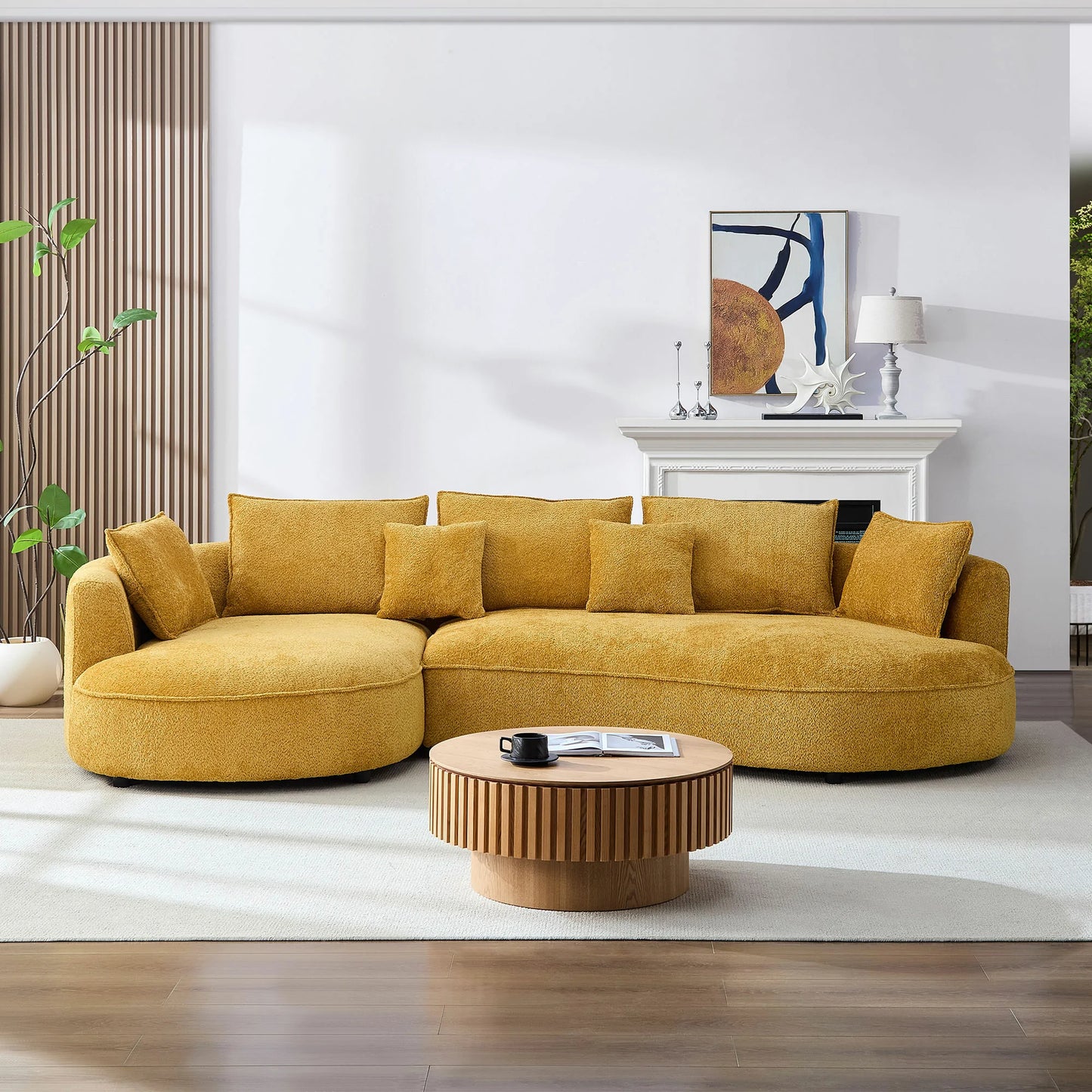 Oversized Plush Curved Sectional Sofa with Chaise, Yellow