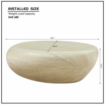 43.31" Elliptical Fiberglass Coffee Table – Matte Rock Texture, No Assembly