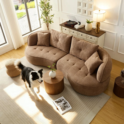 110" Orange modular sofa, durable fabric, solid wood frame Brown/White/Orange