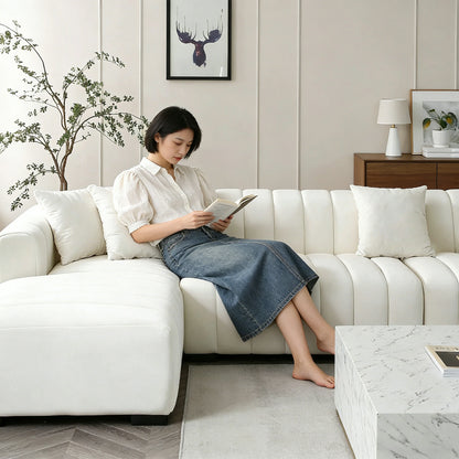 140'' Plush Canvas Channel Velvet Material Tufted Sofa Velvet Upholstered Left Chaise
