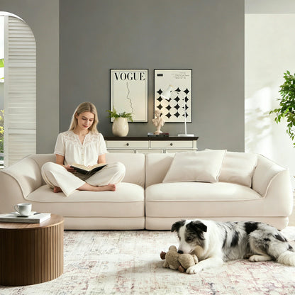 110" Sailboat Sofa Modular Design with Removable Pillowcases & Solid Wood Frame White/Brown