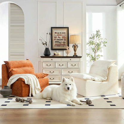 94"Cube Seat 3-Seat Sofa with Backrest for Living Room & Bedroom White/Orange/Green