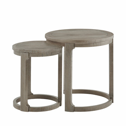 Curved Wooden Coffee Table Set - Mid Century Rustic Side Tables