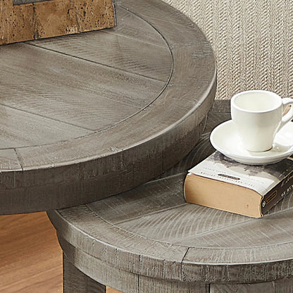 Curved Wooden Coffee Table Set - Mid Century Rustic Side Tables