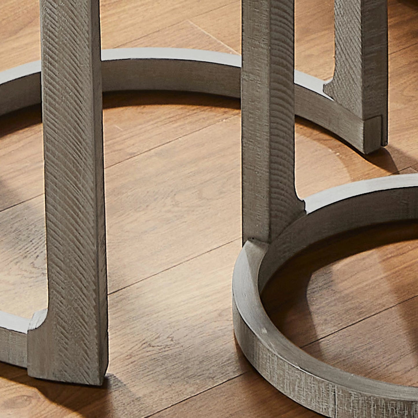 Curved Wooden Coffee Table Set - Mid Century Rustic Side Tables