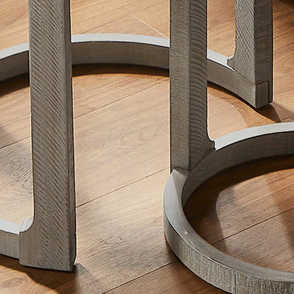 Curved Wooden Coffee Table Set - Mid Century Rustic Side Tables