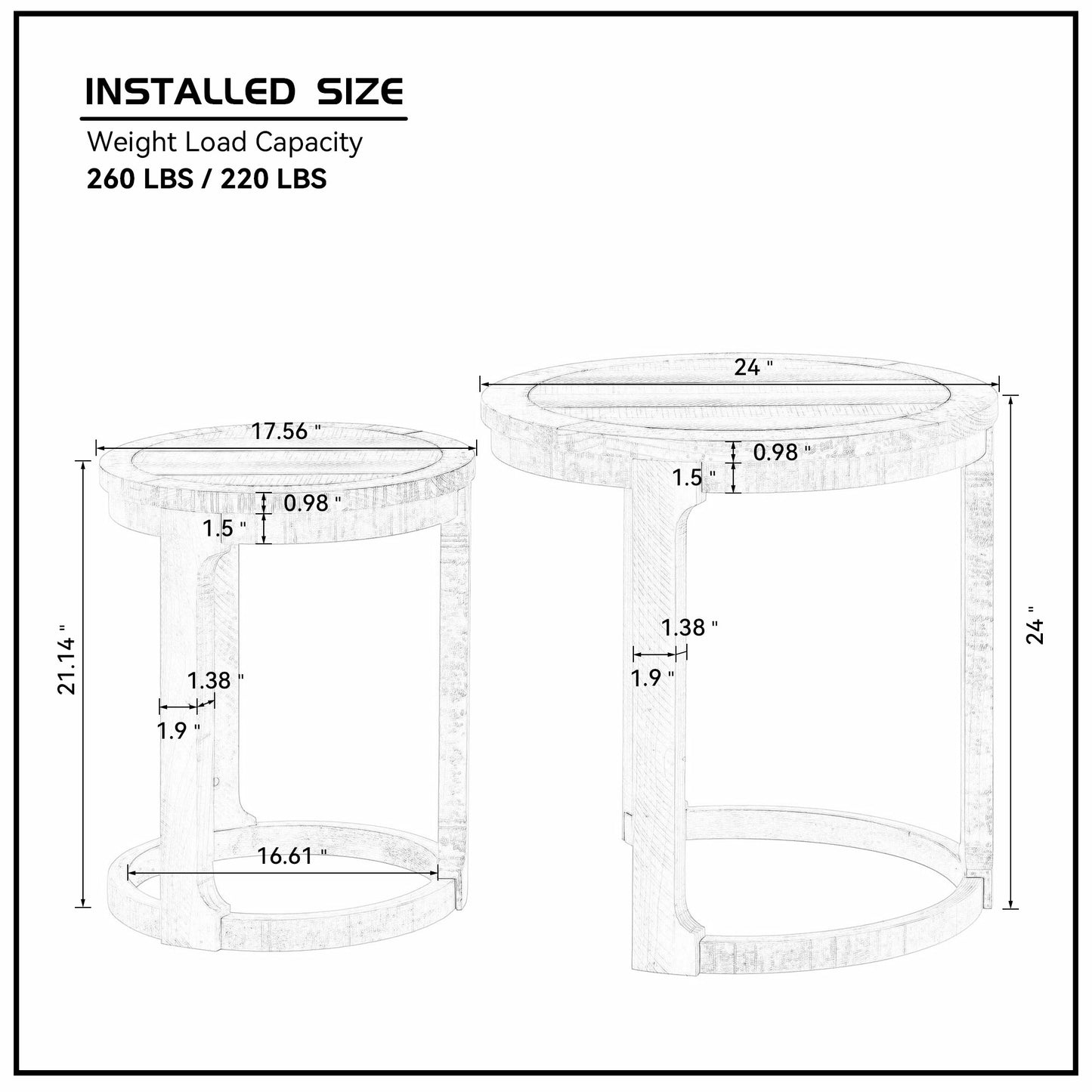 Curved Wooden Coffee Table Set - Mid Century Rustic Side Tables