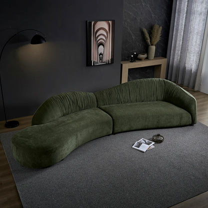 145" Mid-Century Green Upholstered Couch with Chaise