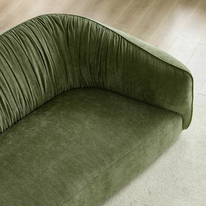 145" Mid-Century Green Upholstered Couch with Chaise