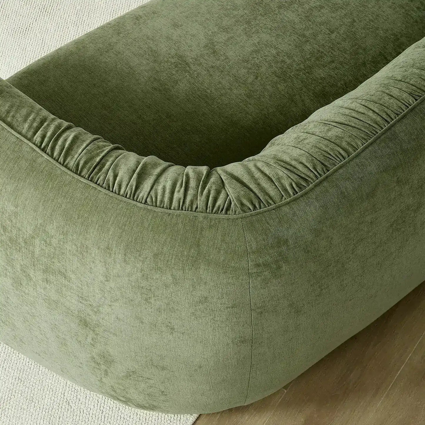 145" Mid-Century Green Upholstered Couch with Chaise
