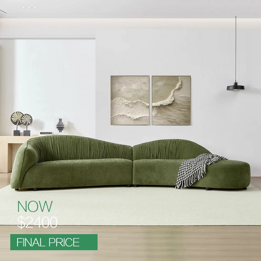 Mountain 145" Mid-Century Green Upholstered Couch with Chaise