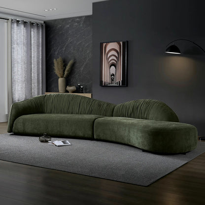 145" Mid-Century Green Upholstered Couch with Chaise