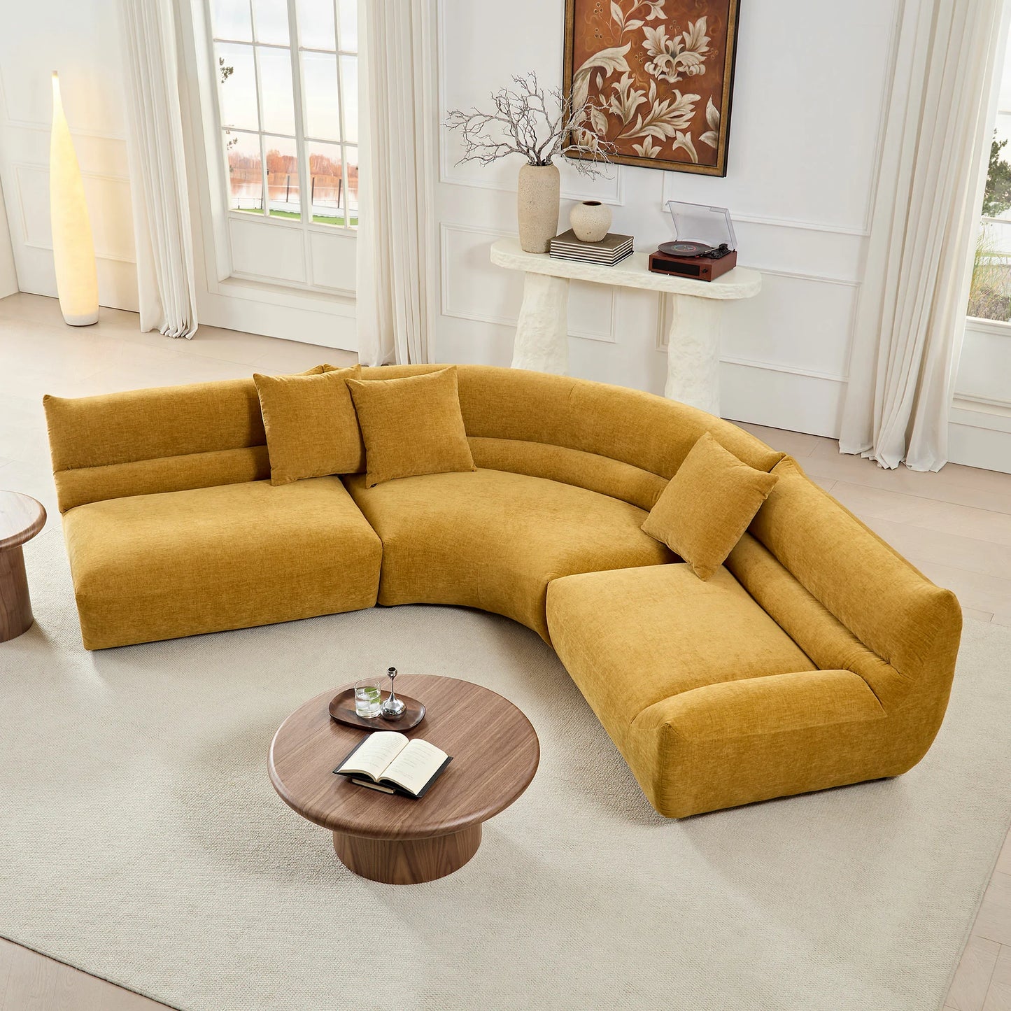 3-Piece Modular Curved Sofa – Free-Form, 3 Pillows, Upholstered