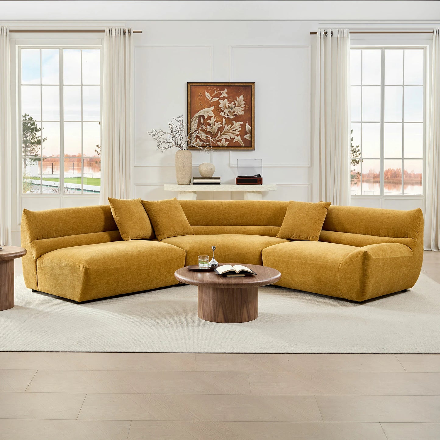 3-Piece Modular Curved Sofa – Free-Form, 3 Pillows, Upholstered