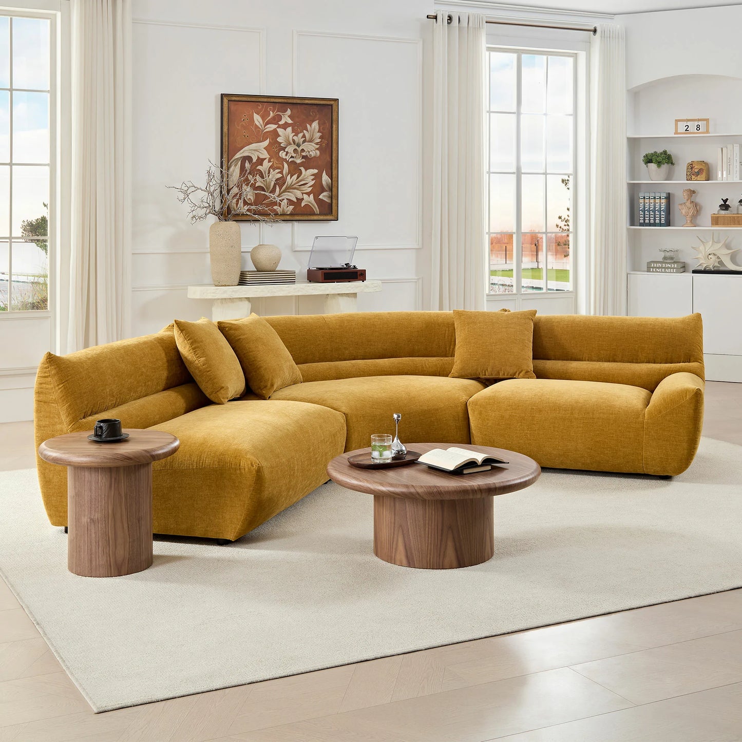 3-Piece Modular Curved Sofa – Free-Form, 3 Pillows, Upholstered