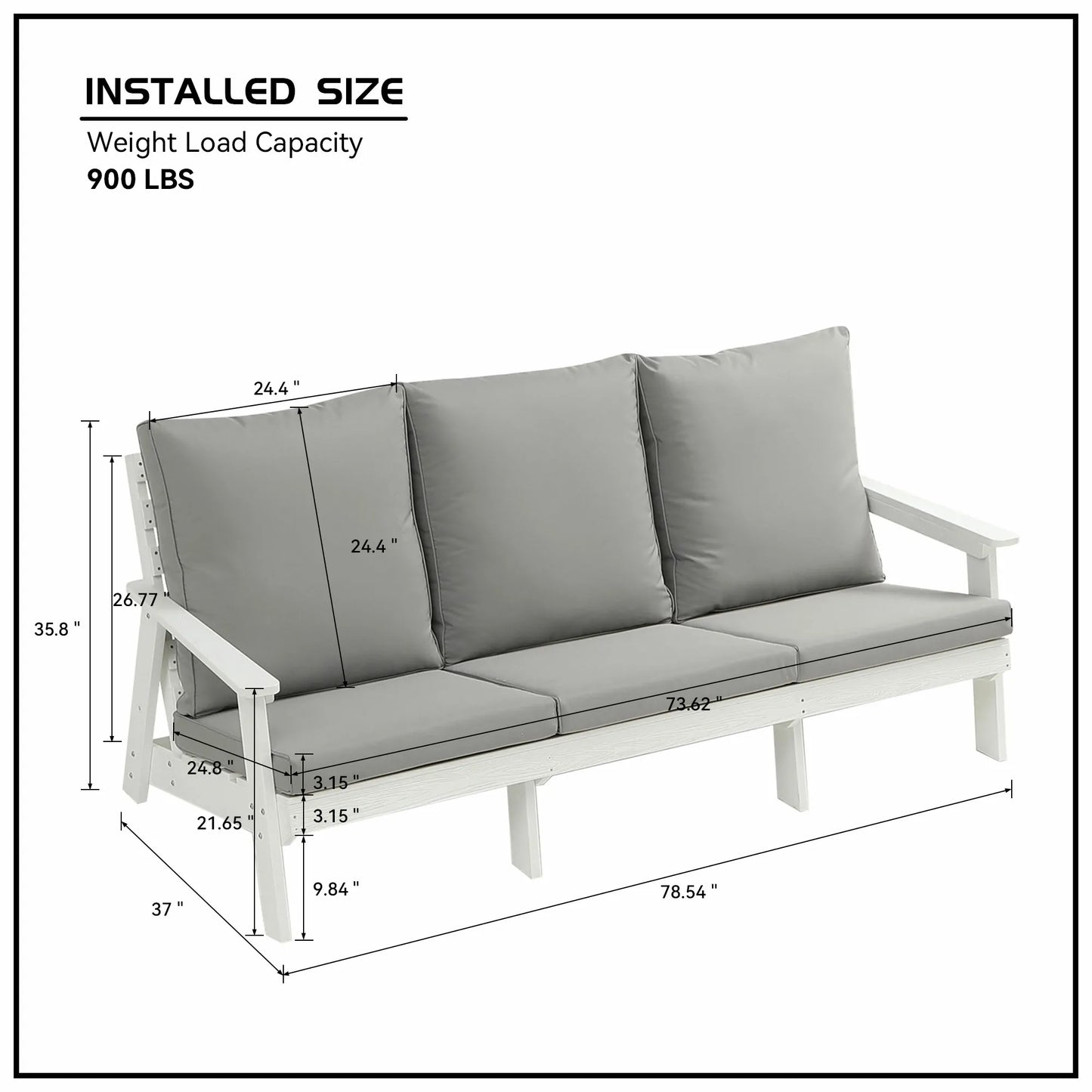 HIPS 3 Seater Sofa with Cushion, Wood Grain Outdoor Garden Sofa