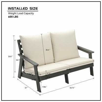 HIPS Loveseat with Cushion, Wood Grain Outdoor Garden Sofa