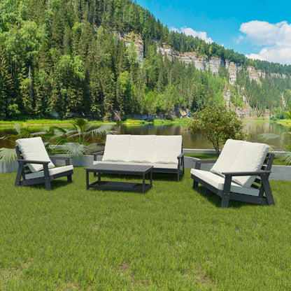 HIPS 3 Seater Sofa with Cushion, Wood Grain Outdoor Garden Sofa